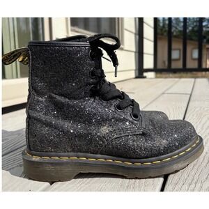 Dr. Martens 1460 Farrah Glitter Lace Up Ankle Boots Combat Black Women's US 7